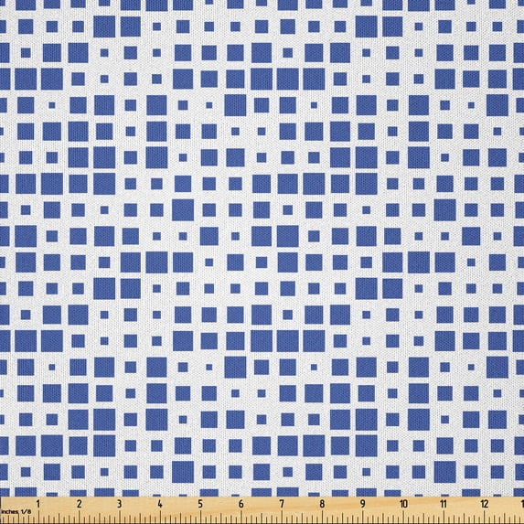 Ambesonne Geometric Fabric by the Yard Microfiber, Small and Big Squares Art, 5 Yards, Persian Blue White