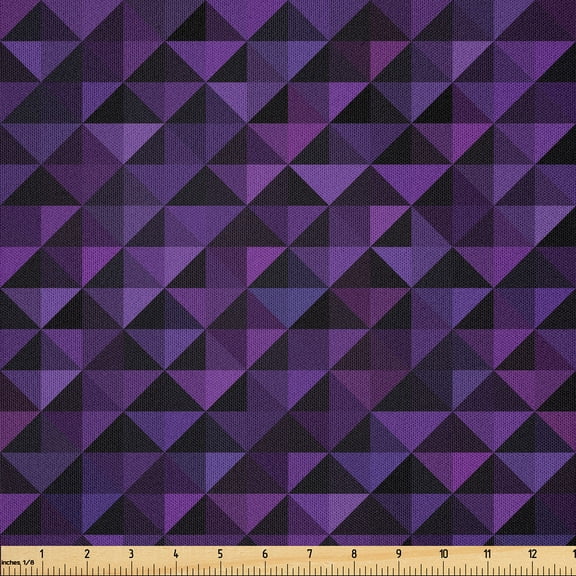 Ambesonne Geometric Fabric by the Yard Microfiber, Squares and Triangles, 1 Yard, Purple Black