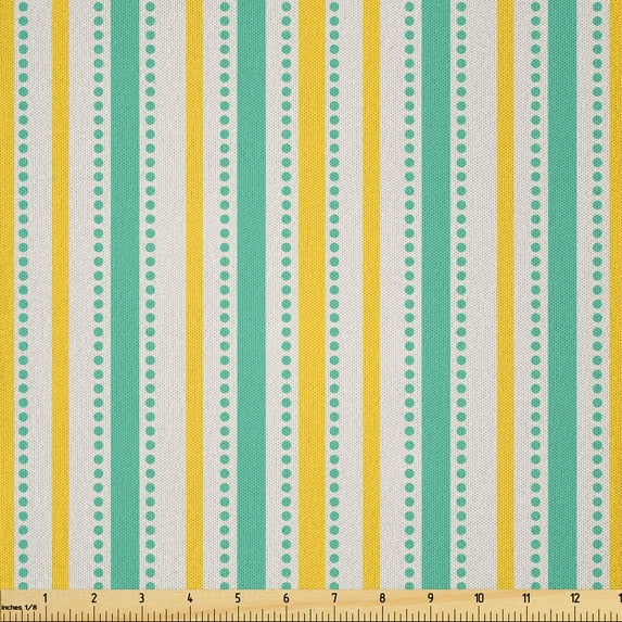 Ambesonne Geometric Fabric by the Yard Microfiber, Summer Stripes Dots, 10 Yards, Seafoam Yellow White
