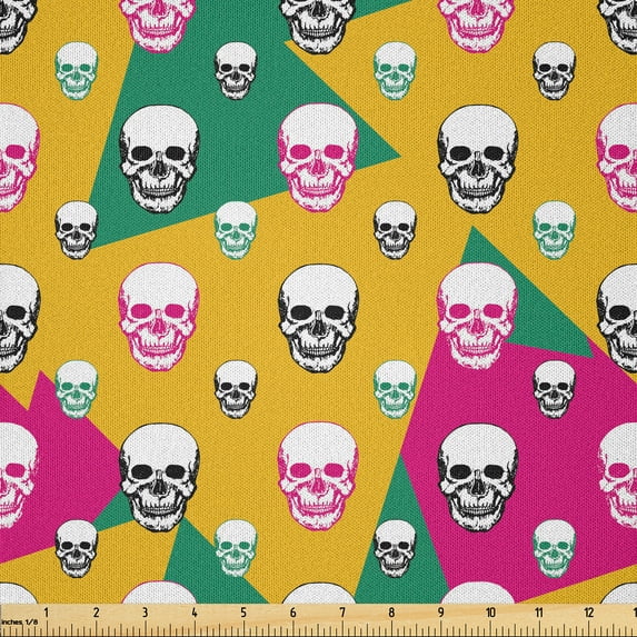 Ambesonne Geometric Fabric by the Yard Microfiber, Triangle Head Bones, 1 Yard, Earth Yellow Jade Green