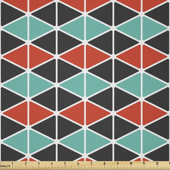 Ambesonne Geometric Fabric by the Yard Microfiber, Triangles Hexagons, 1 Yard, Dark Coral Sea Green