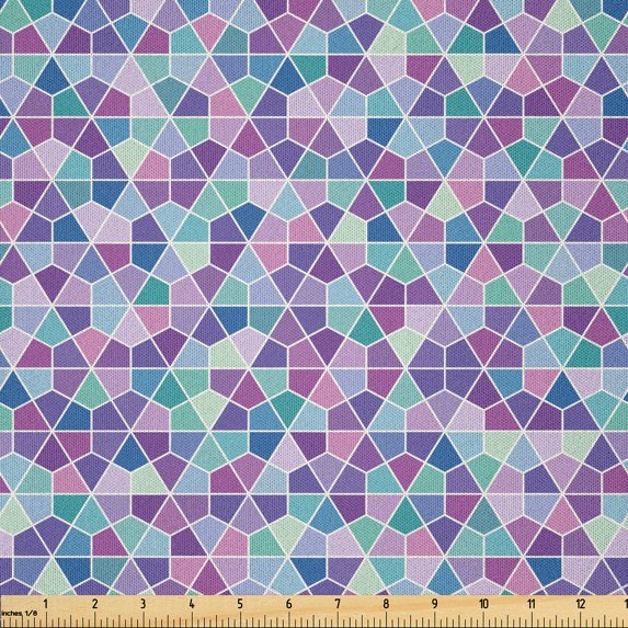 Ambesonne Geometric Fabric by the Yard Microfiber, Triangles Hexagons Plot, 5 Yards, Fuchsia Dark Seafoam