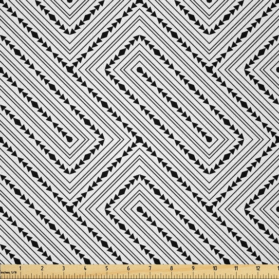 Ambesonne Geometric Fabric by the Yard Microfiber, Vintage Maze Drawing Art, 2 Yards, Off White and Purpleblue