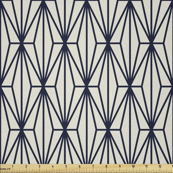 Ambesonne Geometric Fabric by the Yard Microfiber, Vintage Tree Nature Art, 5 Yards, Dark Blue and Cream