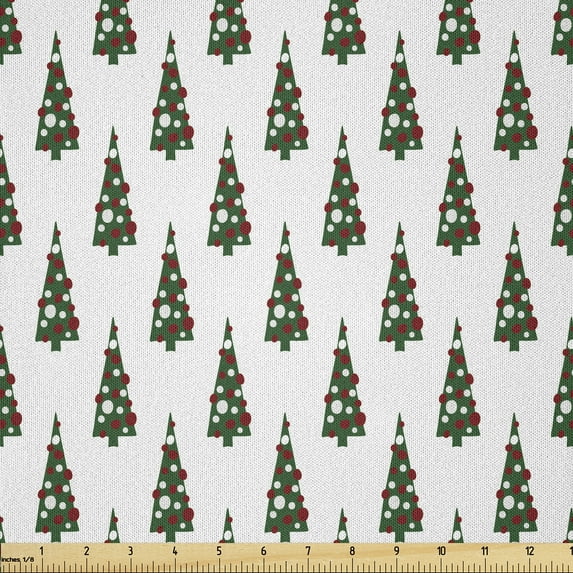 Ambesonne Geometric Fabric by the Yard Microfiber, Xmas Tree Pattern, 10 Yards, Hunter Green Ruby White