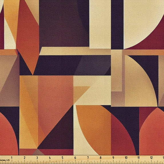 Ambesonne Geometric Fabric by the Yard, Modern Square Triangle, 3 Yards, Eggshell Plum and Marigold