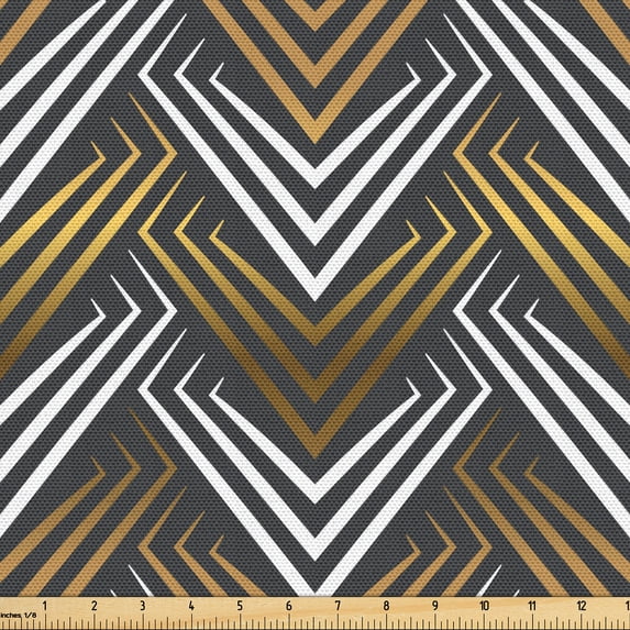 Ambesonne Geometric Fabric by the Yard Upholstery, Retro Motif of Lines Art, 3 Yards, Dark Mustard Grey