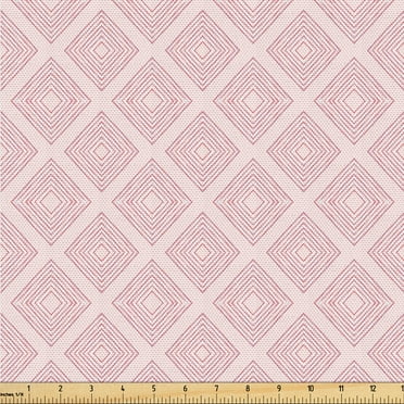 Ambesonne Geometric Fabric by the Yard Upholstery, Square Pattern Abstract, 2 Yards, Rose Pastel Pink