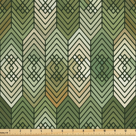 Ambesonne Geometric Fabric by the Yard Upholstery, Abstract Arrow Stripes, 5 Yards, Olive Green Dark Khaki