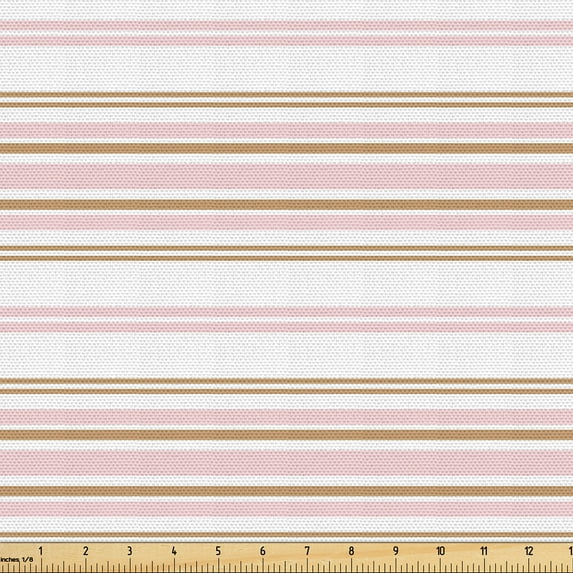 Ambesonne Geometric Fabric by the Yard Upholstery, Abstract Horizontal Lines, 2 Yards, Rose and Dark Mustard