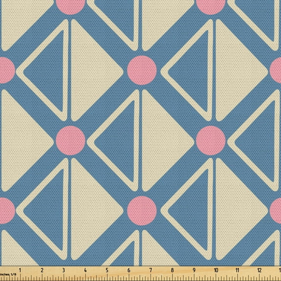 Ambesonne Geometric Fabric by the Yard Upholstery, Abstract Triangle Circle, 2 Yards, Pastel Pink and Pale Khaki