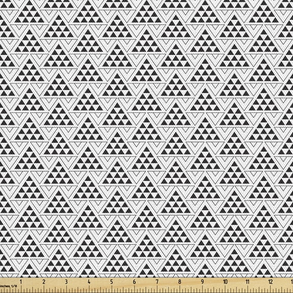 Ambesonne Geometric Fabric by the Yard Upholstery, Abstract Triangles Motifs, 3 Yards, White Charcoal Grey