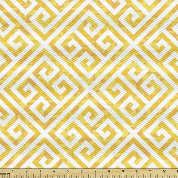 Ambesonne Geometric Fabric by the Yard Upholstery, Apricot Tone Tiles Print, 10 Yards, Yellow and White