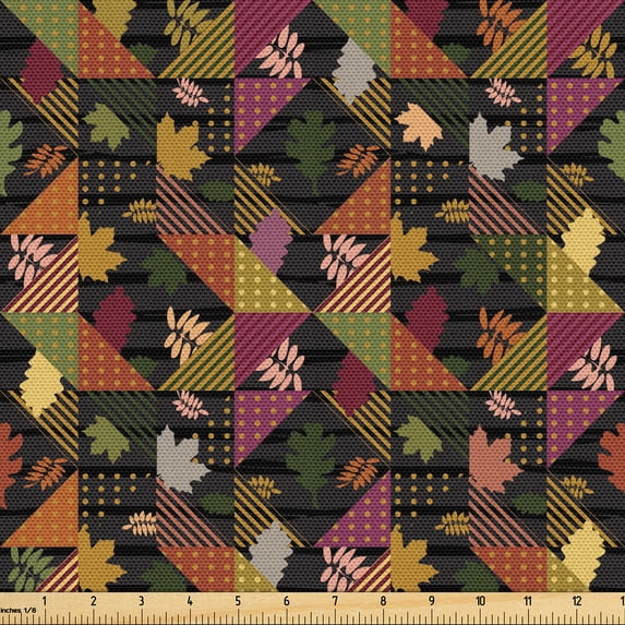 Ambesonne Geometric Fabric by the Yard Upholstery, Autumn Leaves Triangles, 1 Yard, Dried Rose and Cinnamon