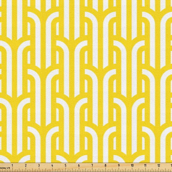Ambesonne Geometric Fabric by the Yard Upholstery, Bicolored Minimalist Art, 5 Yards, White and Yellow