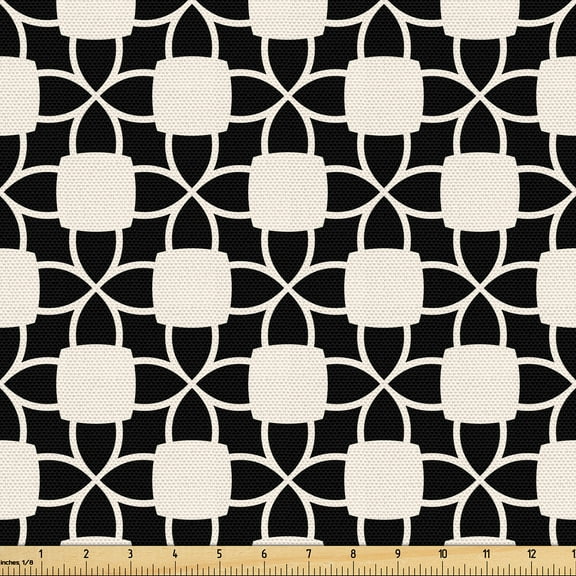 Ambesonne Geometric Fabric by the Yard Upholstery, Bitonal Floral Pattern, 1 Yard, Charcoal Grey White
