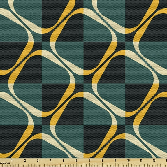 Ambesonne Geometric Fabric by the Yard Upholstery, Checkered Pattern Rings, 10 Yards, Multicolor