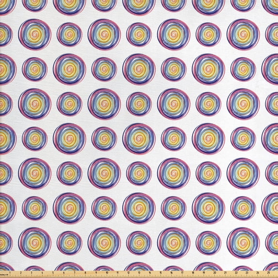 Ambesonne Geometric Fabric by the Yard Upholstery, Circles in Whirlpool Art, 2 Yards, Multicolor
