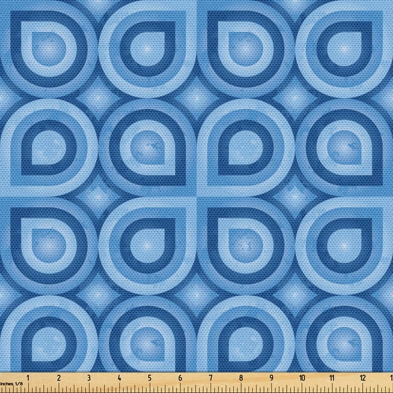 Ambesonne Geometric Fabric by the Yard Upholstery, Circular Lines Like Art, 1 Yard, Deep Sky Blue Teal