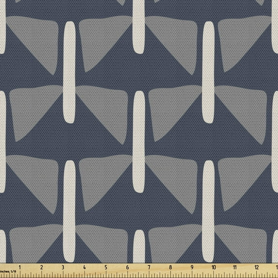 Ambesonne Geometric Fabric by the Yard Upholstery, Classic Triangles Lines, 1 Yard, Dark Blue Grey and Eggshell