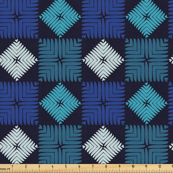 Ambesonne Geometric Fabric by the Yard Upholstery, Colorful Squares Line Art, 1 Yard, Dark Lavender Sky Blue