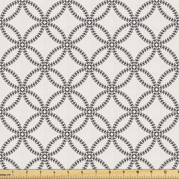 Ambesonne Geometric Fabric by the Yard Upholstery, Concentric Circular Theme, 3 Yards, Dark Grey and Eggshell