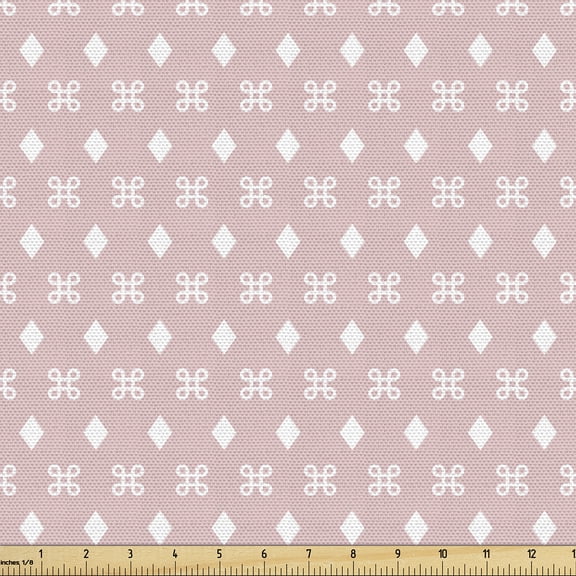 Ambesonne Geometric Fabric by the Yard Upholstery, Diamond Celtic Motifs, 10 Yards, Blush and White