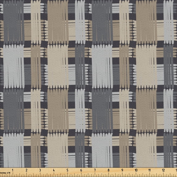 Ambesonne Geometric Fabric by the Yard Upholstery, Ethnic Vertical Lines Art, 2 Yards, Dark Eggshell and Pale Sepia