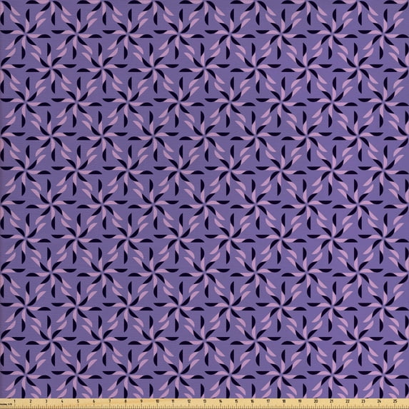Ambesonne Geometric Fabric by the Yard Upholstery, Flowers Nature in Bloom, 2 Yards, Dark Purple Violet Lilac