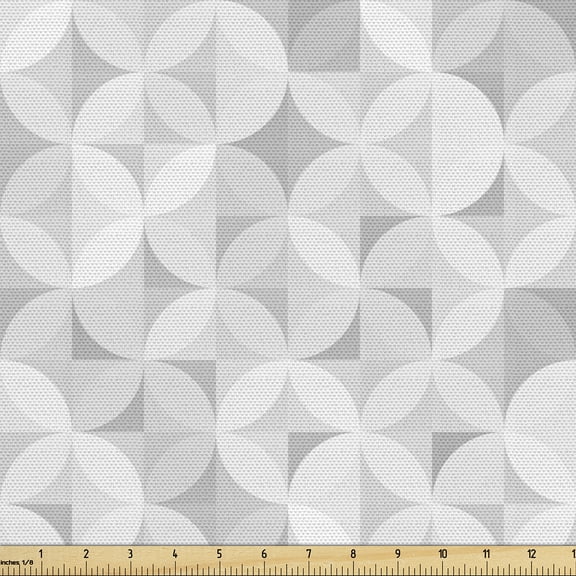 Ambesonne Geometric Fabric by the Yard Upholstery, Grayscale Neutral Retro, 1 Yard, Pale Grey and White