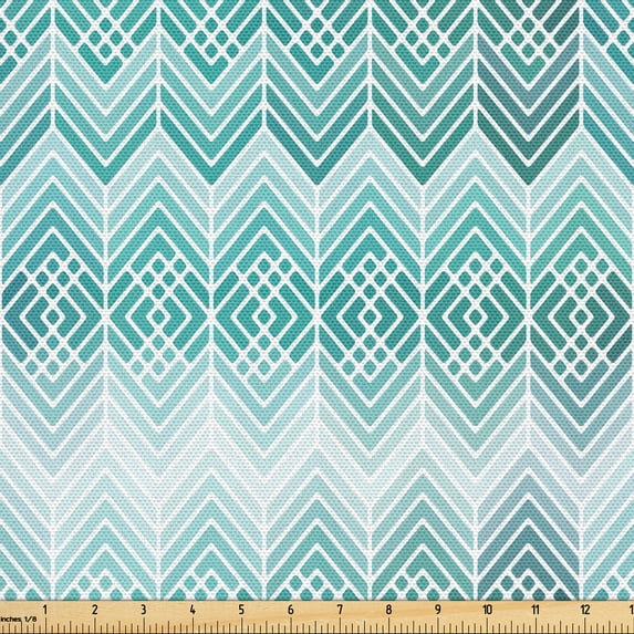 Ambesonne Geometric Fabric by the Yard Upholstery, Halftone Arrow Stripes, 5 Yards, Dark Seafoam White and Grey