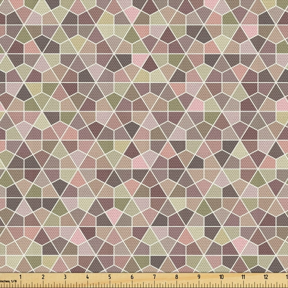 Ambesonne Geometric Fabric by the Yard Upholstery, Hexagonal Geometric Art, 3 Yards, Pale Chocolate and Blush