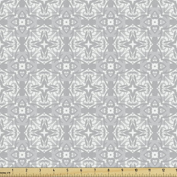 Ambesonne Geometric Fabric by the Yard Upholstery, Image in Azulejo Pattern, 1 Yard, White and Pale Taupe