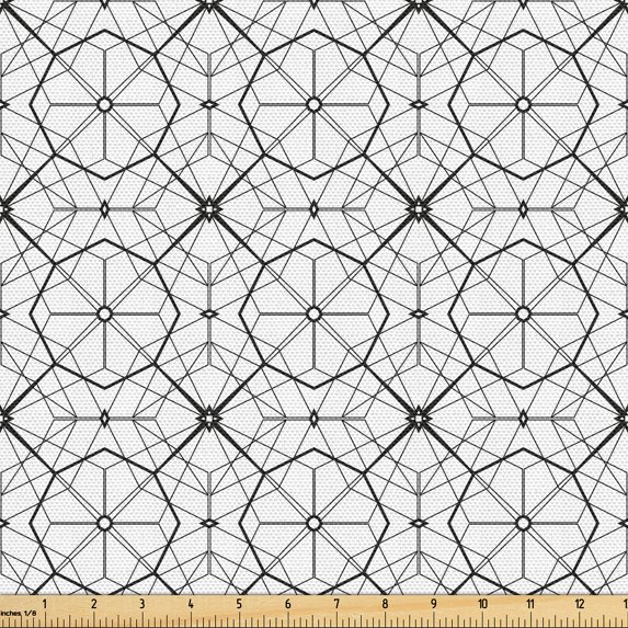 Ambesonne Geometric Fabric by the Yard Upholstery, Intersecting Lines Grid, 10 Yards, Coconut and Charcoal Grey