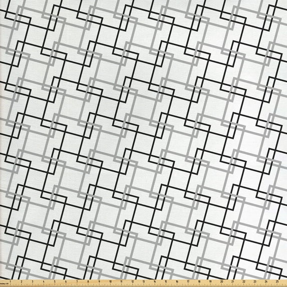 Ambesonne Geometric Fabric by the Yard Upholstery, Intersecting Squares, 2 Yards, Black Pale Grey White