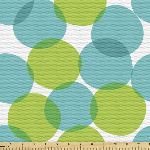 Ambesonne Geometric Fabric by the Yard Upholstery, Intertwined Circles Art, 1 Yard, White Lime Green and Seafoam