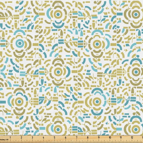 Ambesonne Geometric Fabric by the Yard Upholstery, Irregular Stripes Dots, 1 Yard, Dark Mustard and Sea Blue