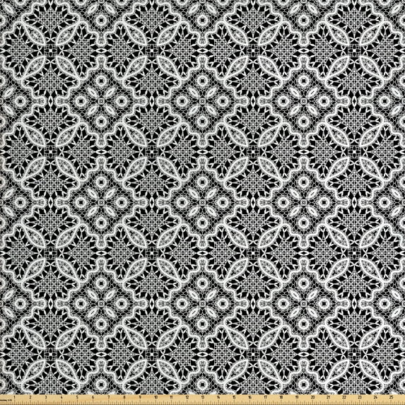 Ambesonne Geometric Fabric by the Yard Upholstery, Lace Style Illustration, 3 Yards, Charcoal Grey White