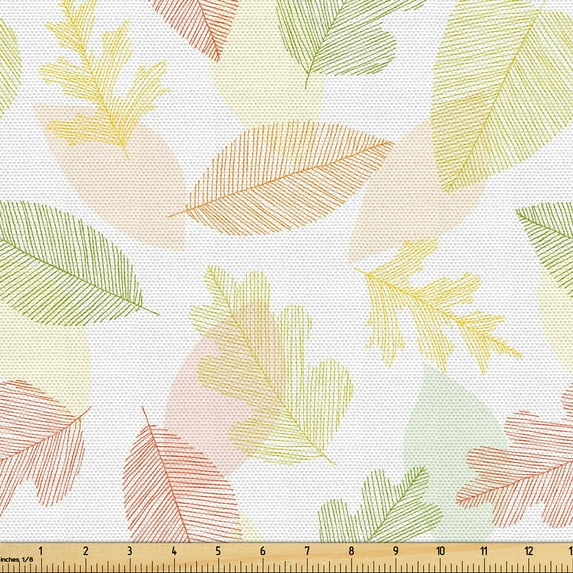 Ambesonne Geometric Fabric by the Yard Upholstery, Linear Leaves Fall Art, 3 Yards, Pastel Brown and Mustard