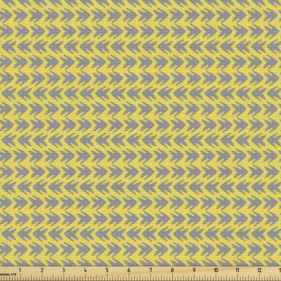 Ambesonne Geometric Fabric by the Yard Upholstery, Minimalist Fish Pattern, 10 Yards, Mustard Purpleblue