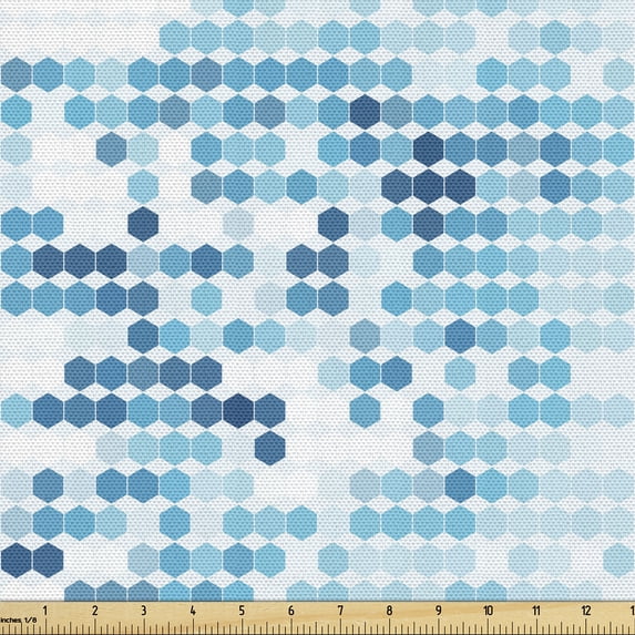 Ambesonne Geometric Fabric by the Yard Upholstery, Minimalist Retro Hexagons, 3 Yards, Sea Blue and Dark Turquoise
