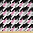 thumbnail image 1 of Ambesonne Geometric Fabric by the Yard Microfiber, Modern Houndstooth Motifs, 2 Yards, Black Pink White, 1 of 2