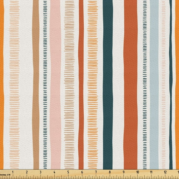 Ambesonne Geometric Fabric by the Yard Upholstery, Modern Lines Colorful, 5 Yards, Burnt Orange Dark Teal