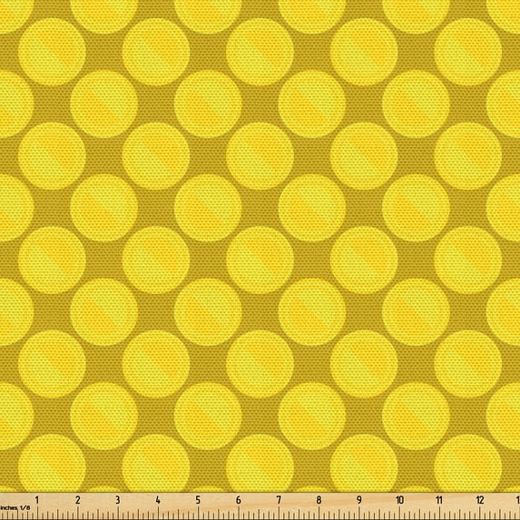 Ambesonne Geometric Fabric by the Yard Upholstery, Modern Minimalist Rounds, 2 Yards, Dark Yellow Orange