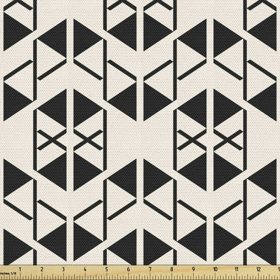 Ambesonne Geometric Fabric by the Yard Upholstery, Modern Retro Shapes Art, 2 Yards, Ivory and Charcoal Grey