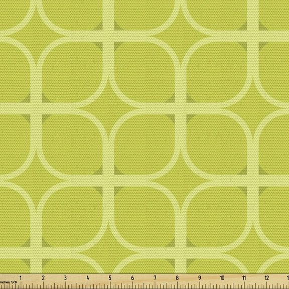 Ambesonne Geometric Fabric by the Yard Upholstery, Nostalgic Retro Forms Art, 10 Yards, Apple Green