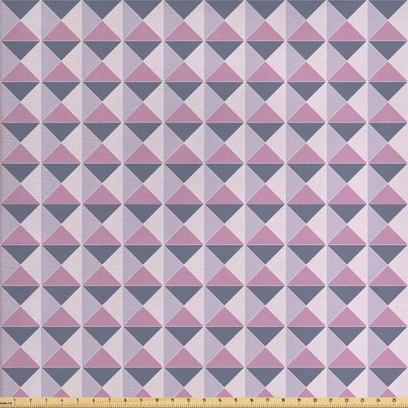 Ambesonne Geometric Fabric by the Yard Upholstery, Ornamental Grid Pattern, 3 Yards, Purplegrey Pink Bluegrey