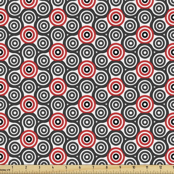Ambesonne Geometric Fabric by the Yard Upholstery, Oval Mosaic, 1 Yard, Red Black