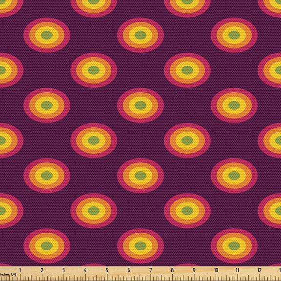 Ambesonne Geometric Fabric by the Yard Upholstery, Overlapping Rounds Retro, 1 Yard, Dark Purple Orange and Green