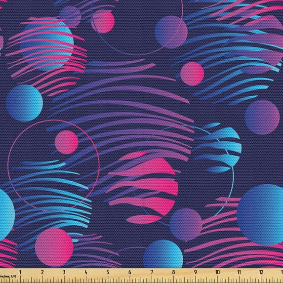 Ambesonne Geometric Fabric by the Yard Upholstery, Pinkish Bluish Circles, 1 Yard, Navy Blue and Hot Pink